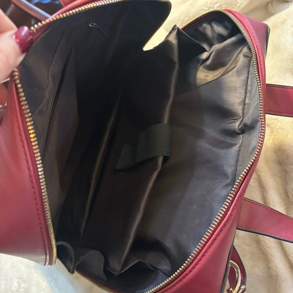 NEW Laptop Bag Estarer Burgundy Wine Faux Leather Gold Hardware Tote Bag NWOT